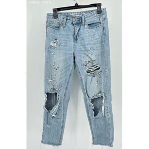 HIPPIE LAUNDRY Blue Womens High Rise Girlfriend Jeweled Distressed Jeans Size 29